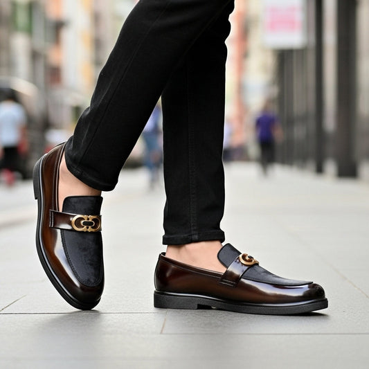 Shaded Brown With Suade Pattern leather Loafer | With Premium Gel soul For Comfort