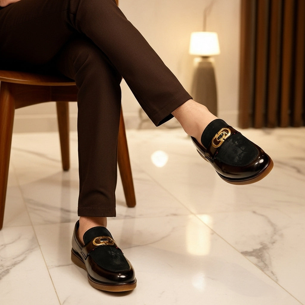 Shaded Brown With Suade Pattern leather Loafer | With Premium Gel soul For Comfort