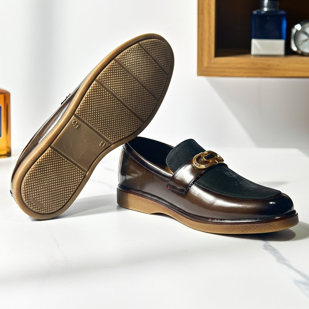 Shaded Brown With Suade Pattern leather Loafer | With Premium Gel soul For Comfort