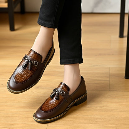 Hand Stiched Brown Croc Pattern Premium Loafer