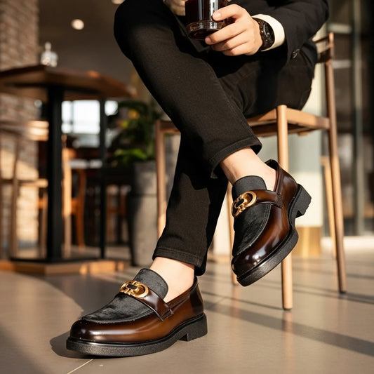 Shaded Brown With Suade Pattern leather Loafer | With Premium Gel soul For Comfort